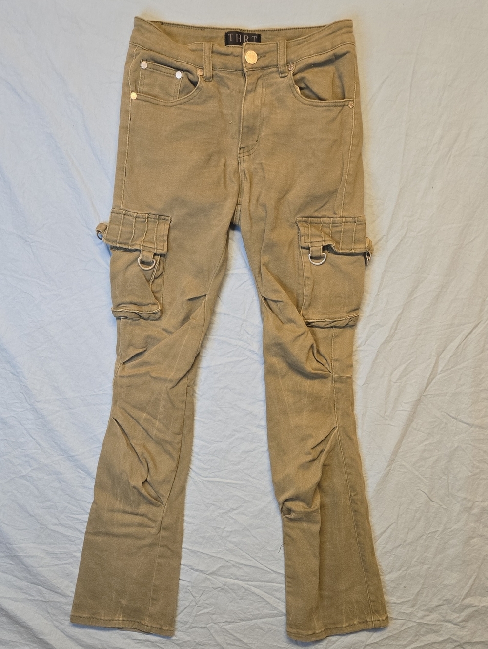 THRT Olive Green Multi Pocket Cargo Flare Pants
